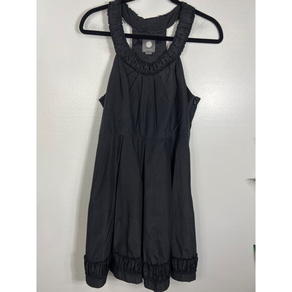 Quillaree Anthropologie Pleated Ruffle Black Dress 100% Silk Cocktail Womens 6 - Picture 1 of 14